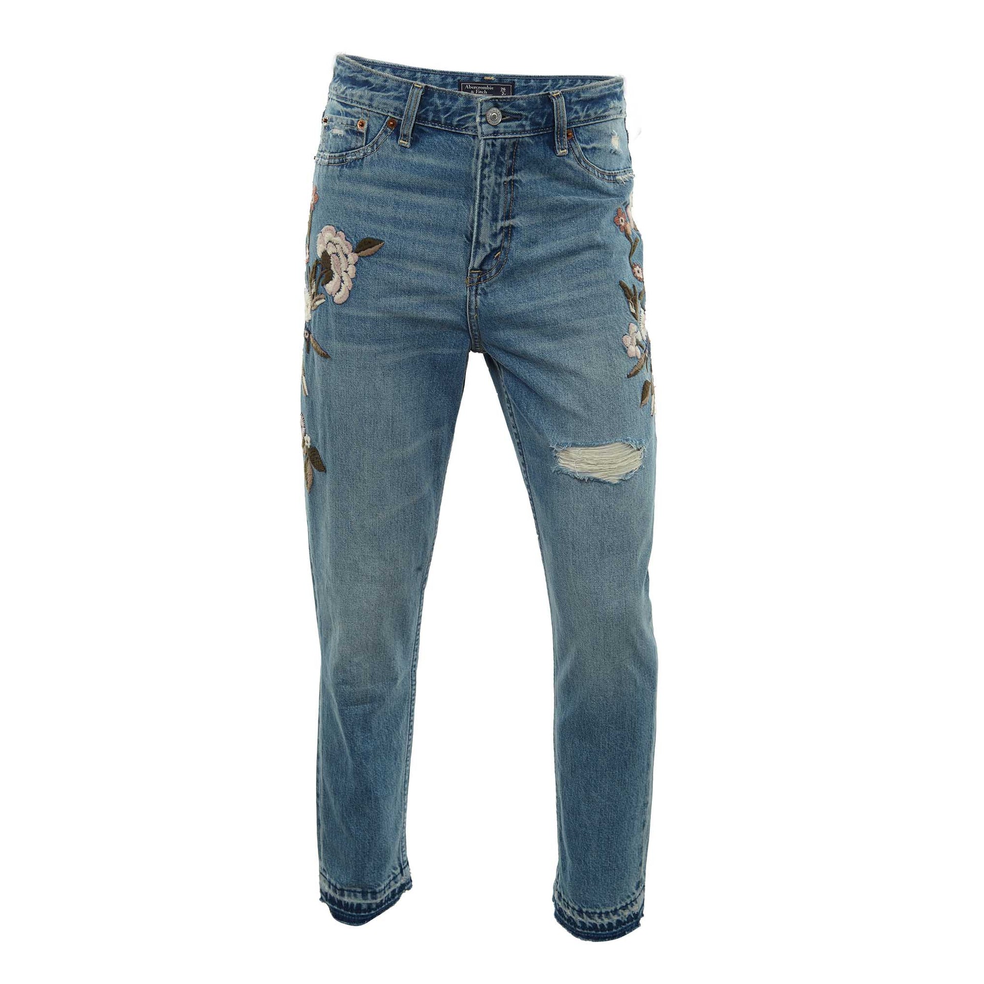 Abercrombie & Fitch High-rise Girlfriend Jeans With Floral Embroidery Womens Style : 155-555-1460