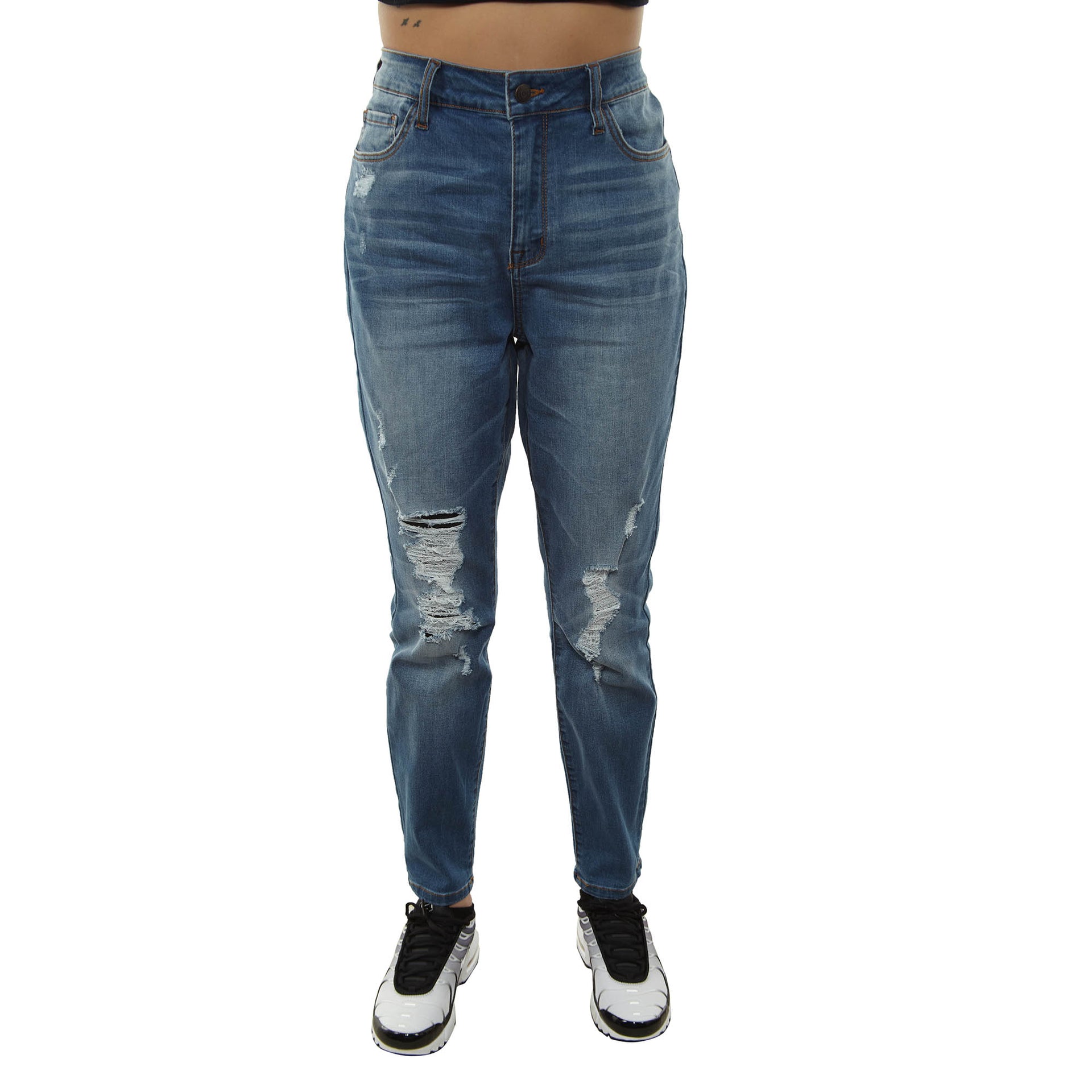 Cello Plus Mid Rise Dbl Roll Cuff Destroyed 27inch Ankle Skinny Jeans Womens Style : Ab76245p-1