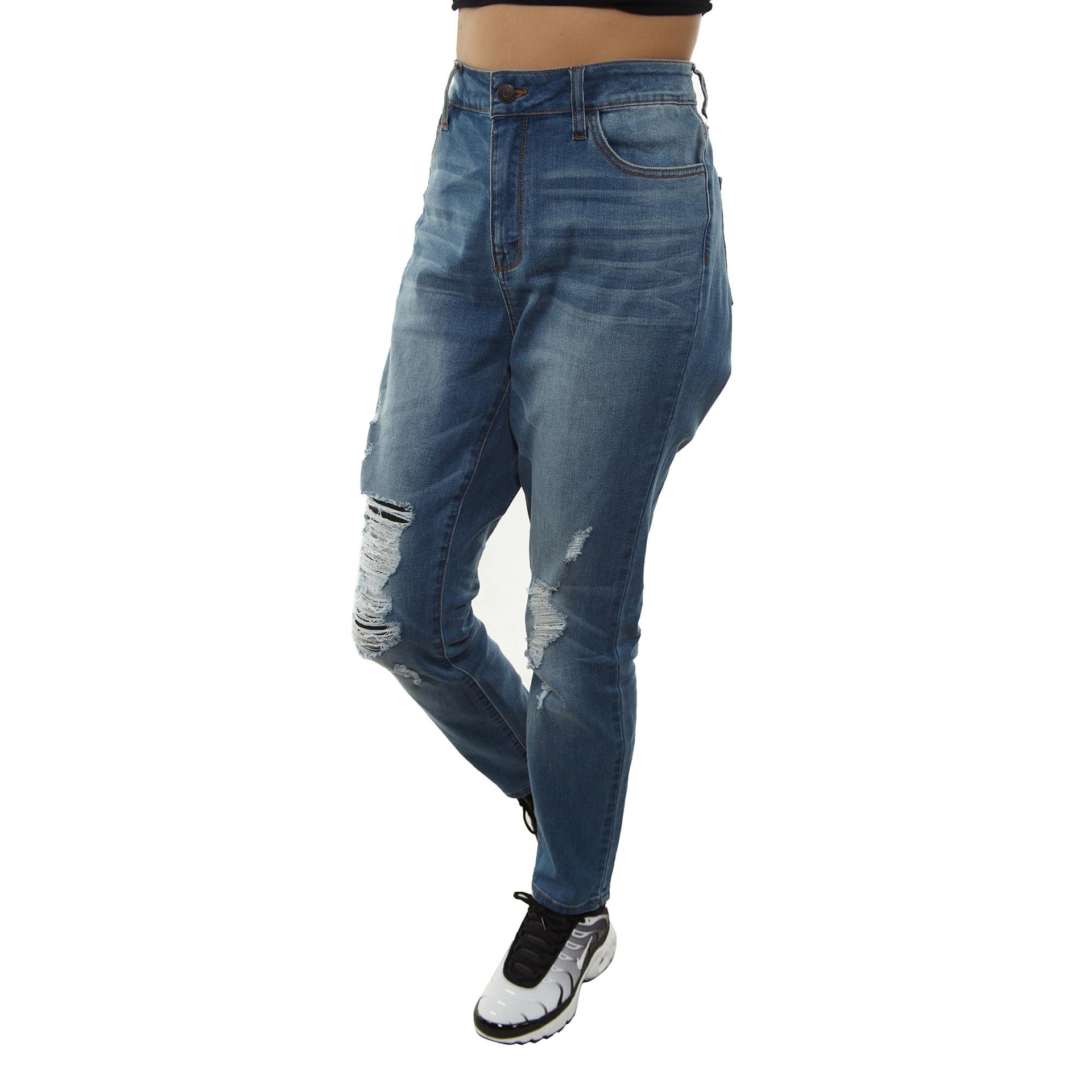 Cello Plus Mid Rise Dbl Roll Cuff Destroyed 27inch Ankle Skinny Jeans Womens Style : Ab76245p-1