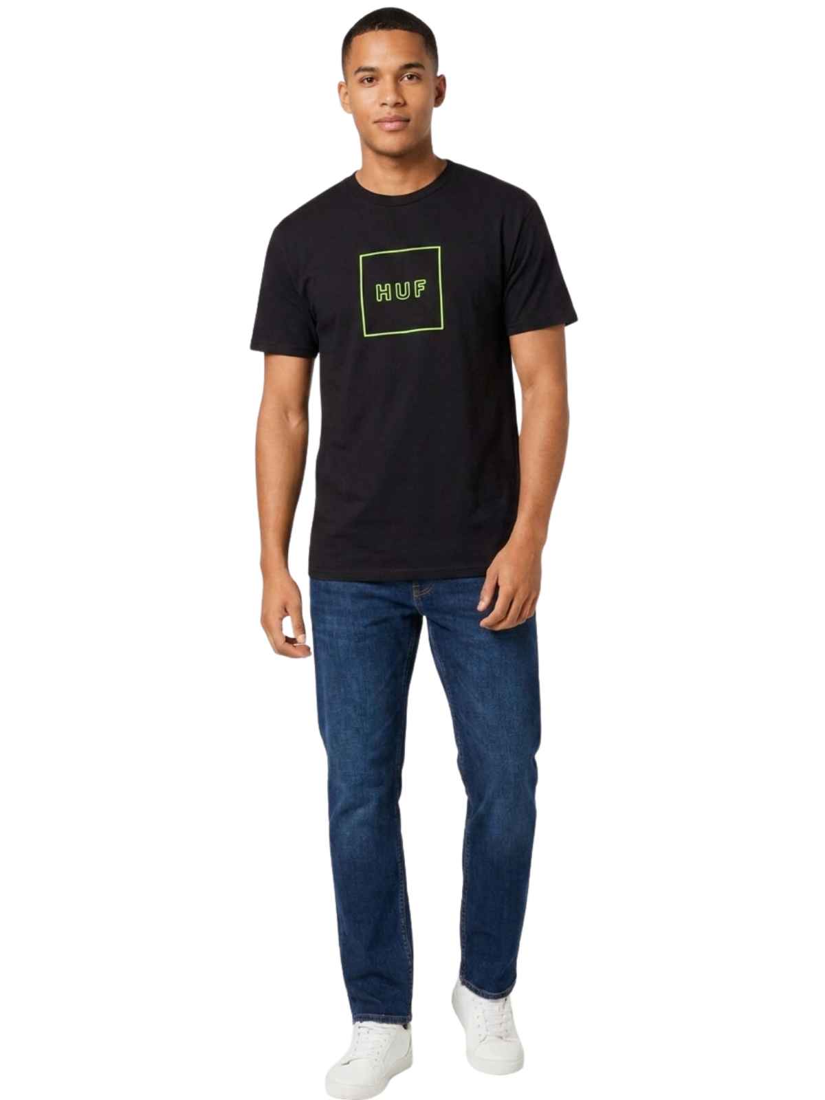 Huf Outline Box Logo Tee Mens Style : Ts00058-BLACK
