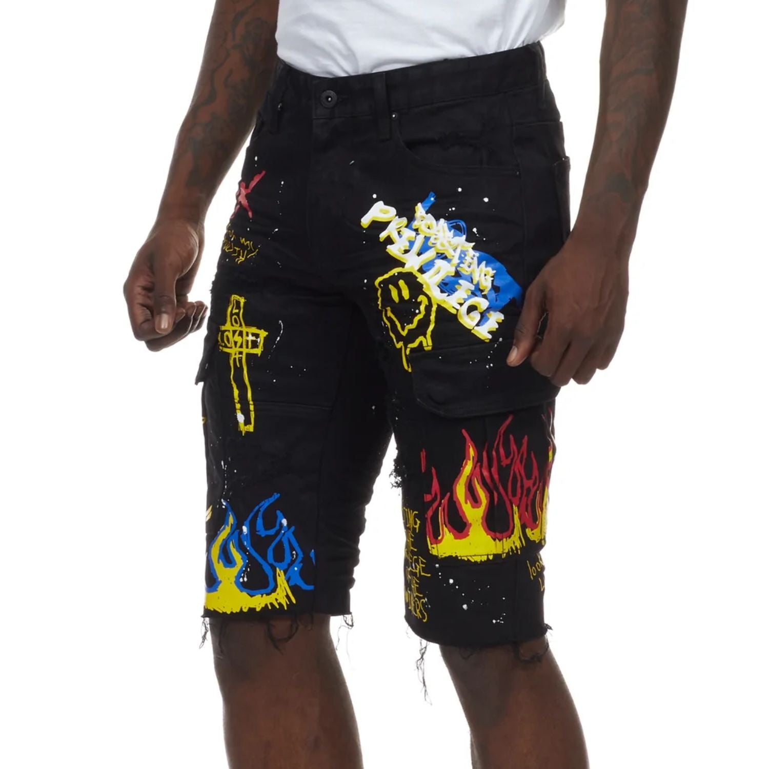 Smoke Rise Graffiti Twill Cargo Short Mens Style : Sts21284