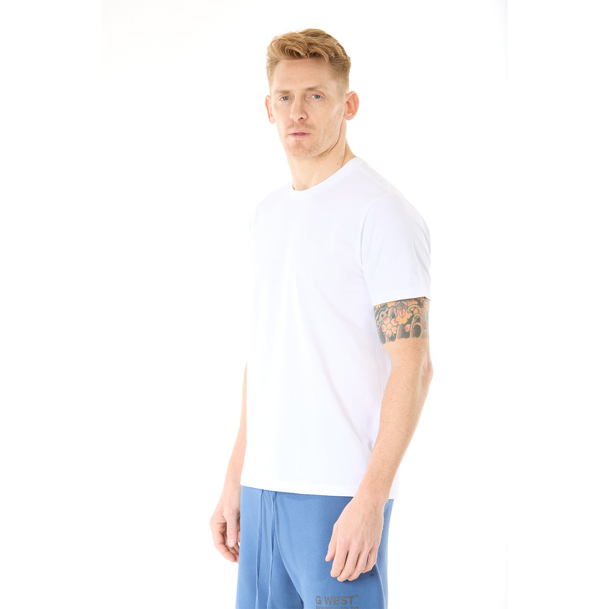 G WEST MENS SOLID CREW NECK TEE - WHITE