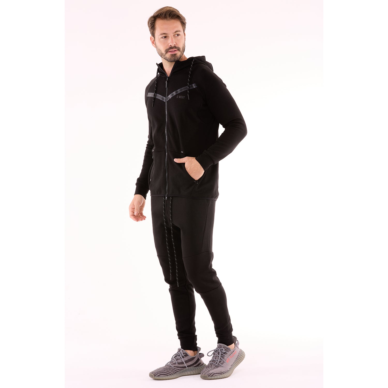 G WEST MENS TECH FLEECE ZIPPER HOODIE - BLACK