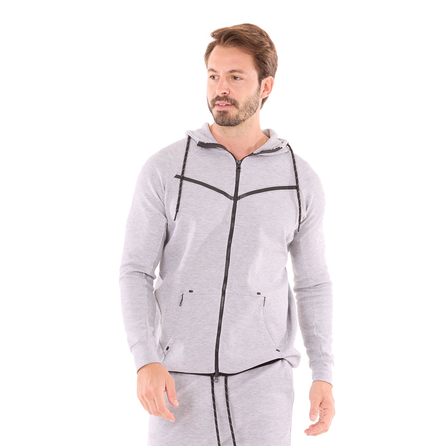 G WEST MENS TECH FLEECE ZIPPER HOODIE - GREY