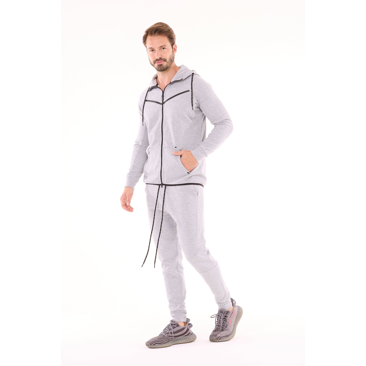 G WEST MENS TECH FLEECE ZIPPER HOODIE - GREY