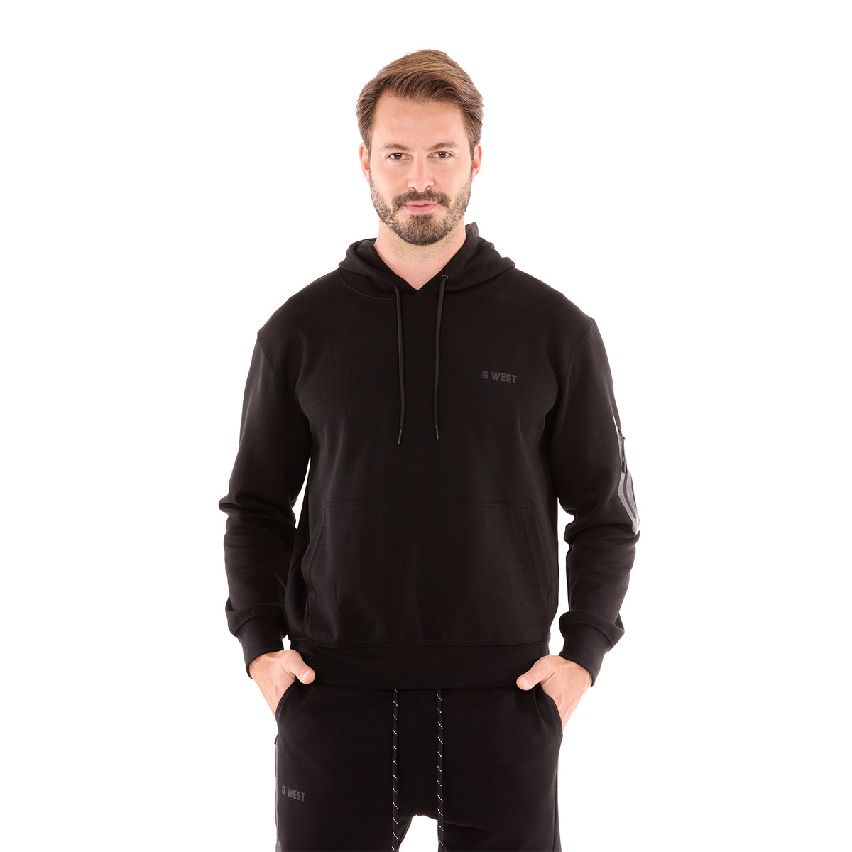 G WEST MENS TECH FLEECE PULLOVER HOODIE - BLACK