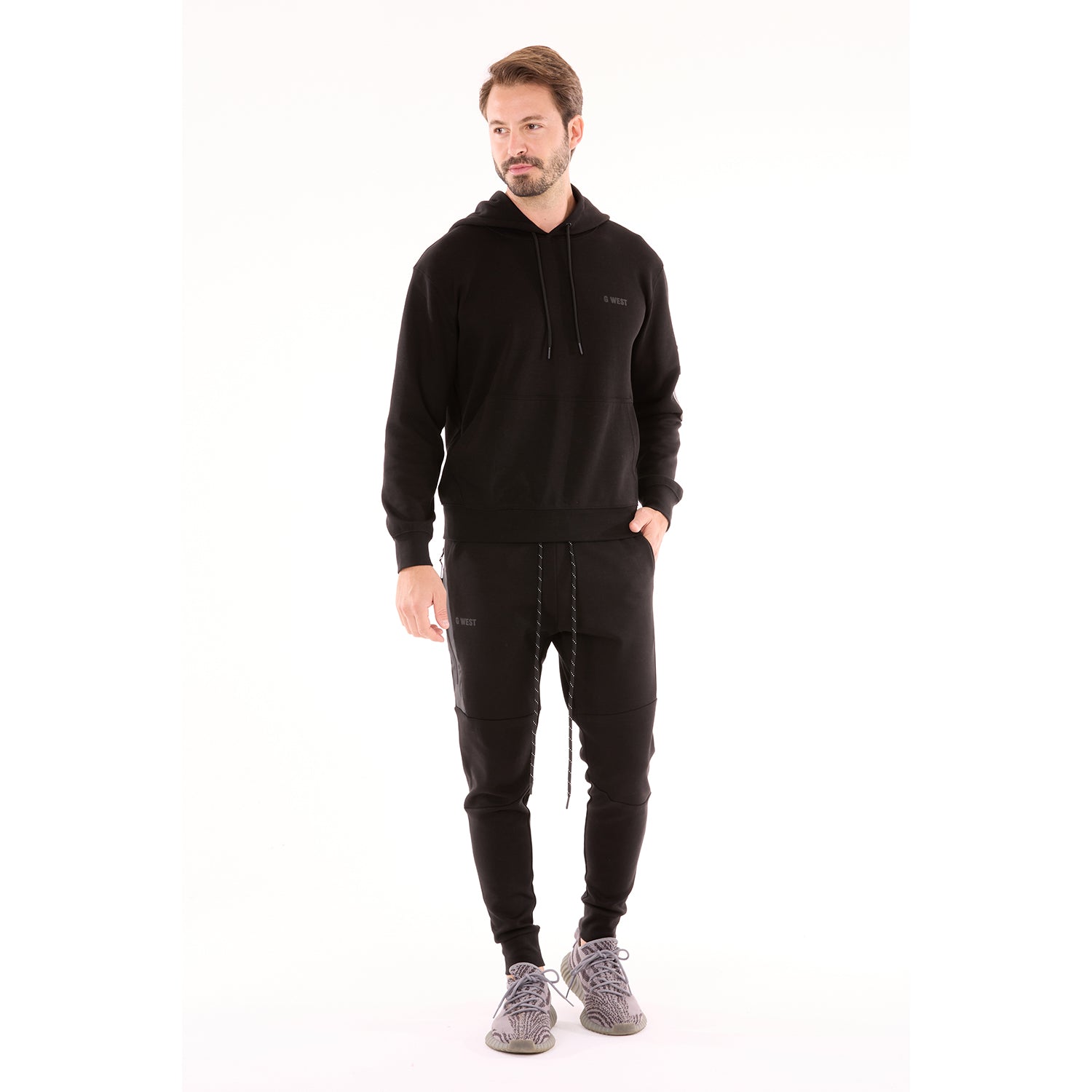 G WEST MENS TECH FLEECE PULLOVER HOODIE - BLACK