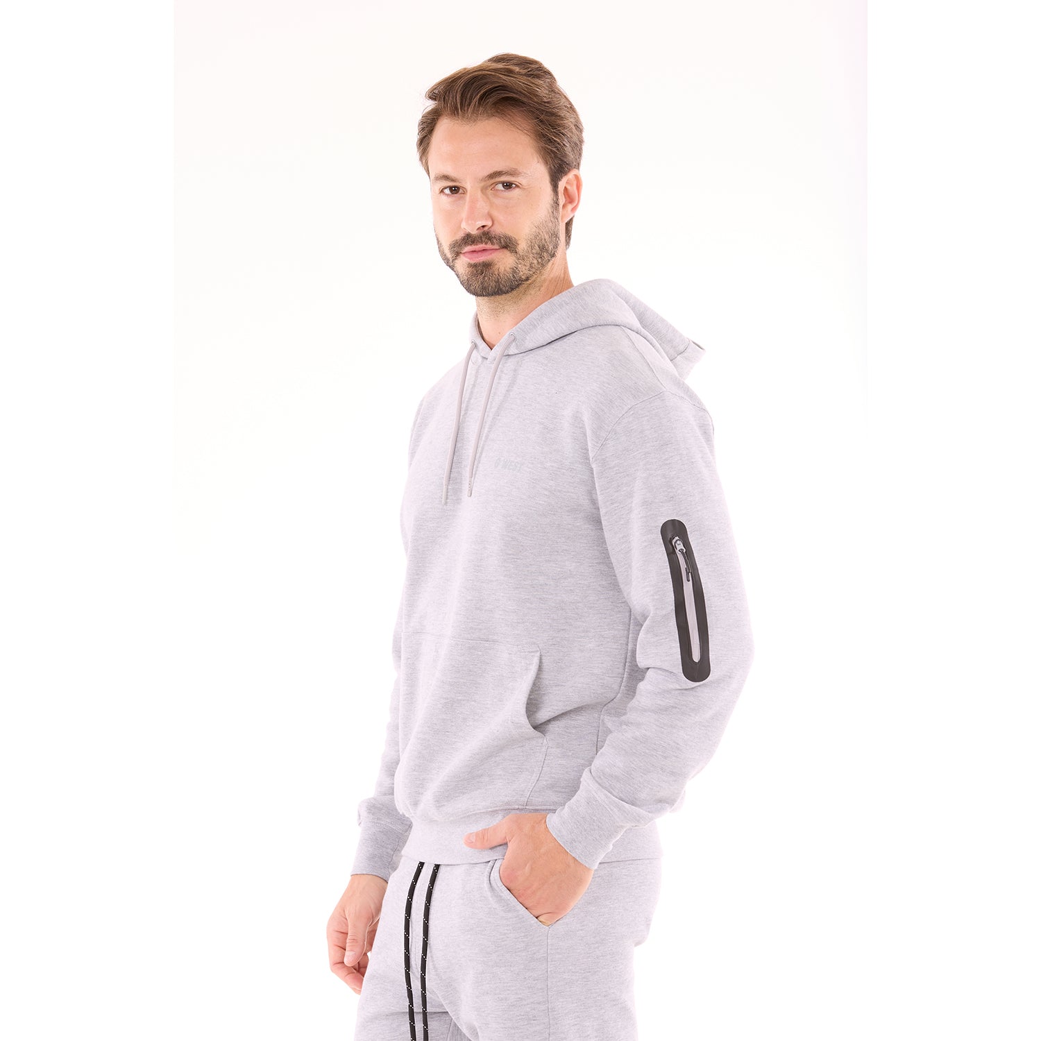 G WEST MENS TECH FLEECE PULLOVER HOODIE - GREY