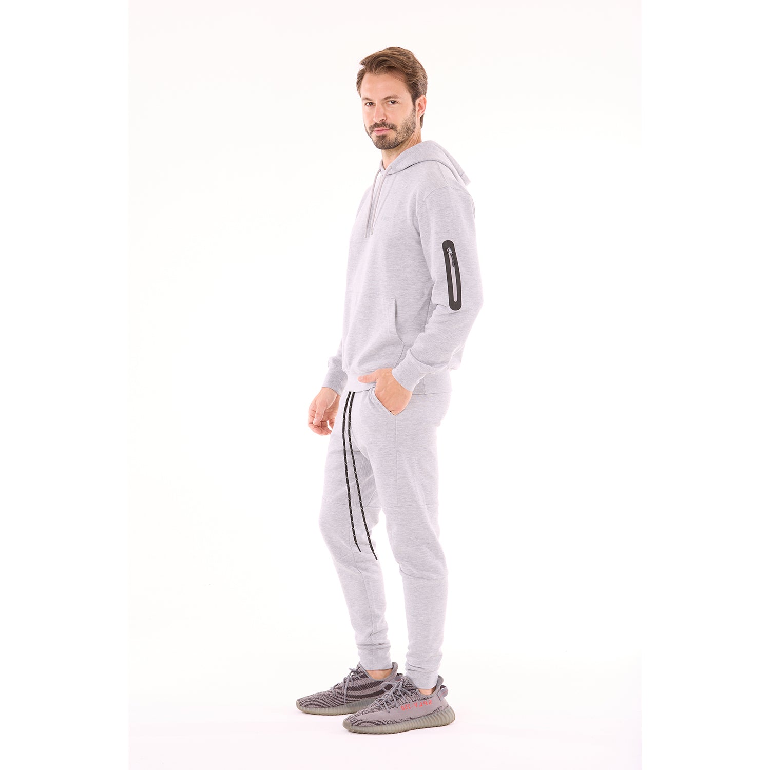 G WEST MENS TECH FLEECE PULLOVER HOODIE - GREY