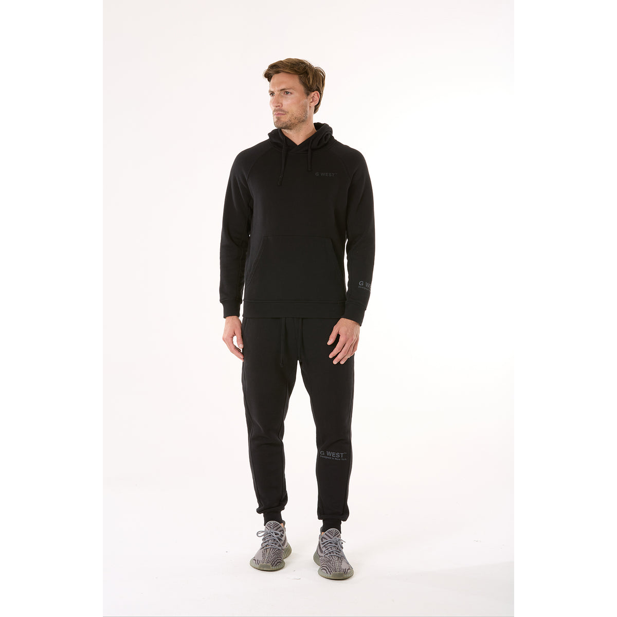 G WEST MENS FLEECE PULLOVER HOODIE - JET BLACK