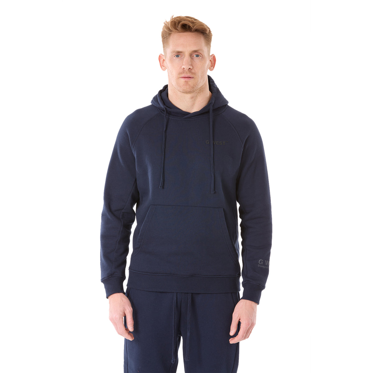G WEST MENS FLEECE PULLOVER HOODIE - NAVY BLAZER