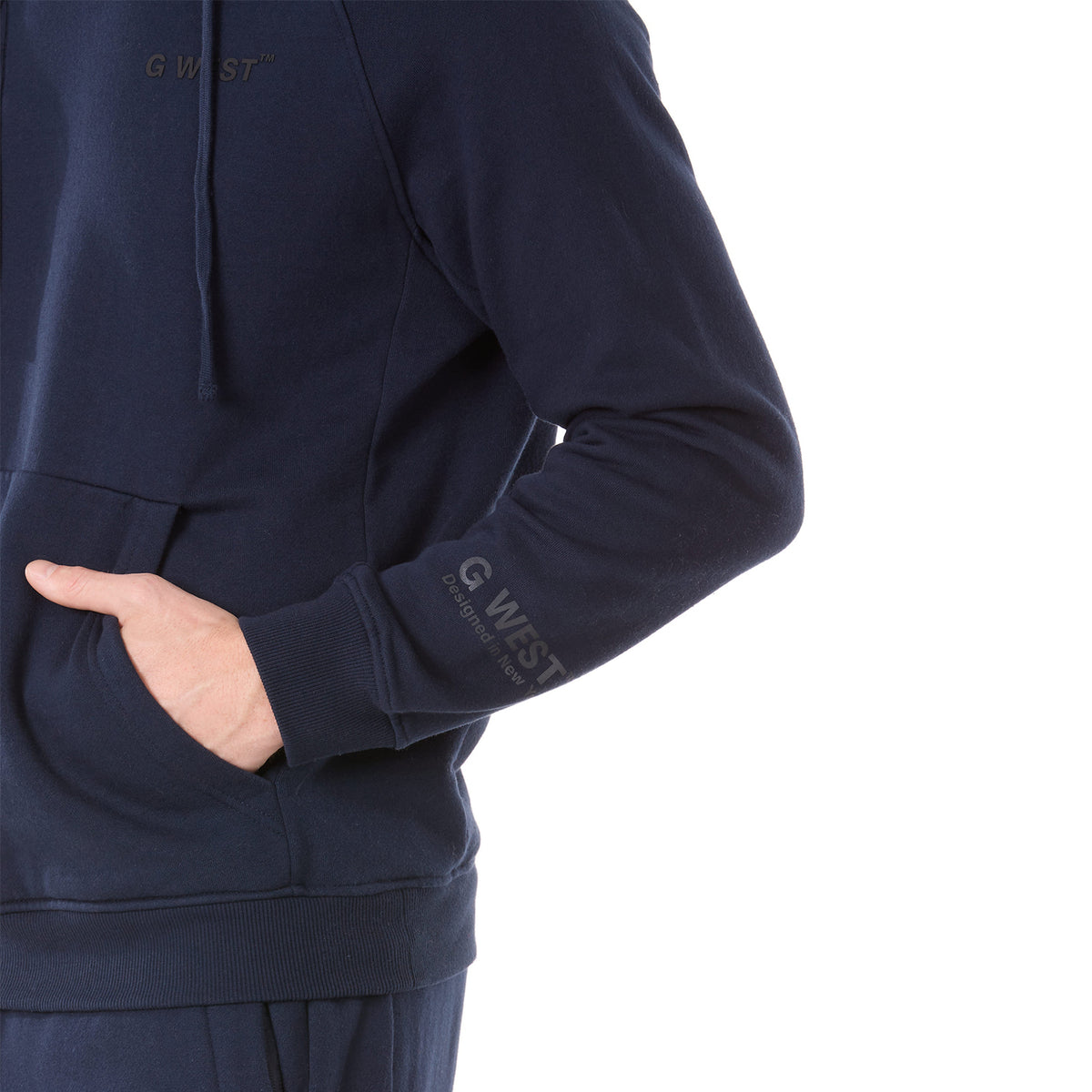 G WEST MENS FLEECE PULLOVER HOODIE - NAVY BLAZER