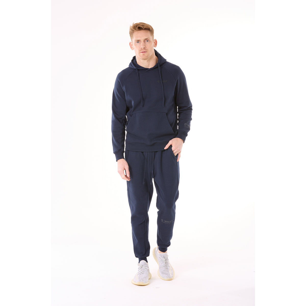 G WEST MENS FLEECE PULLOVER HOODIE - NAVY BLAZER