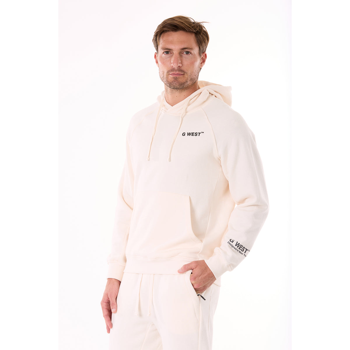 G WEST MENS FLEECE PULLOVER HOODIE - WHISPER WHITE