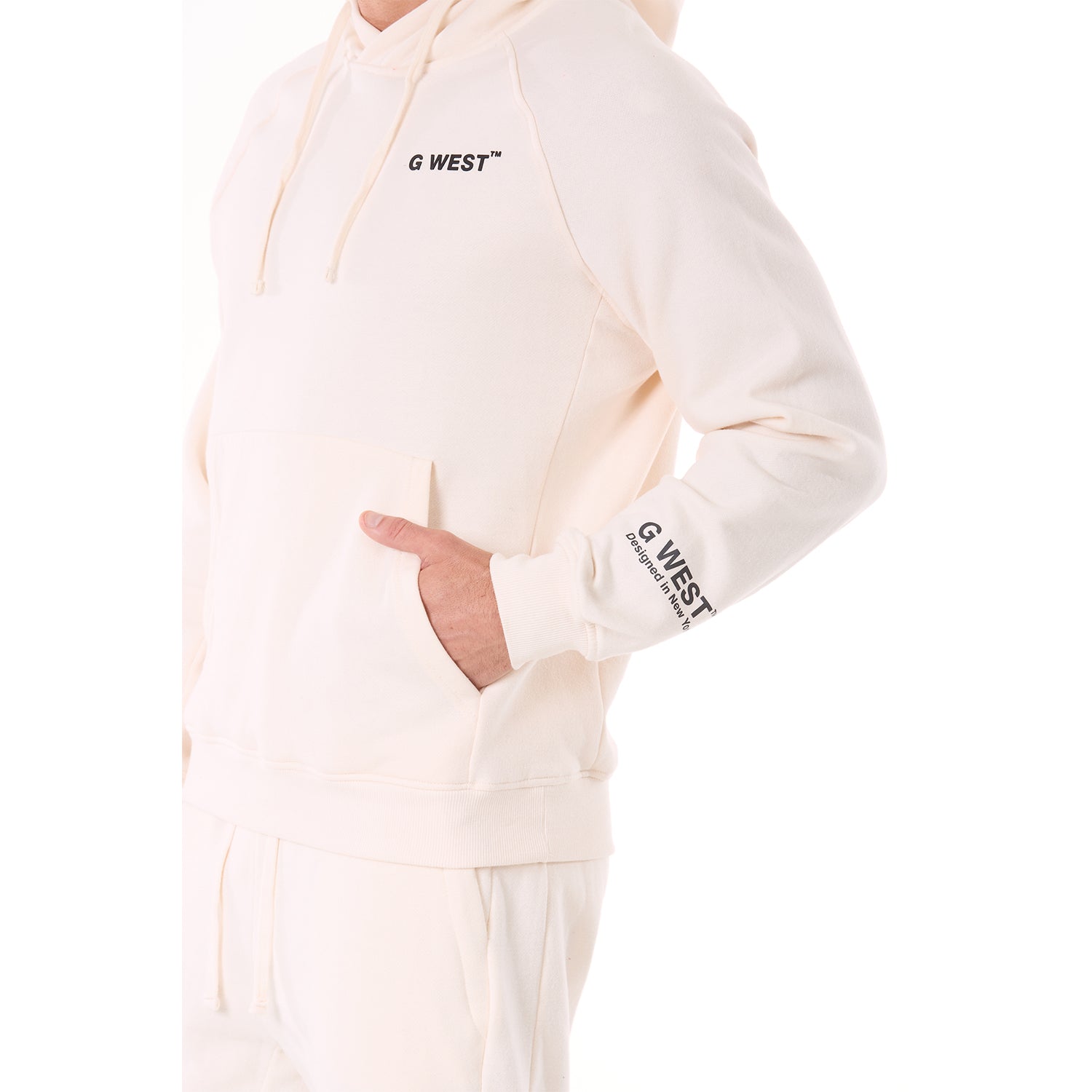 G WEST MENS FLEECE PULLOVER HOODIE - WHISPER WHITE