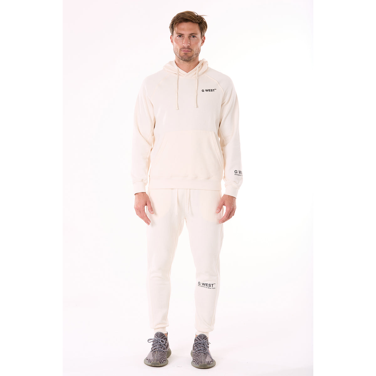 G WEST MENS FLEECE PULLOVER HOODIE - WHISPER WHITE