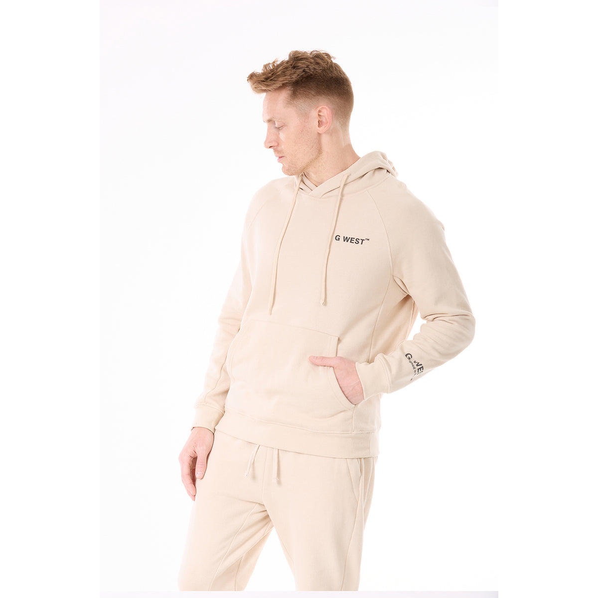 G WEST MENS FLEECE PULLOVER HOODIE - BROWN RICE