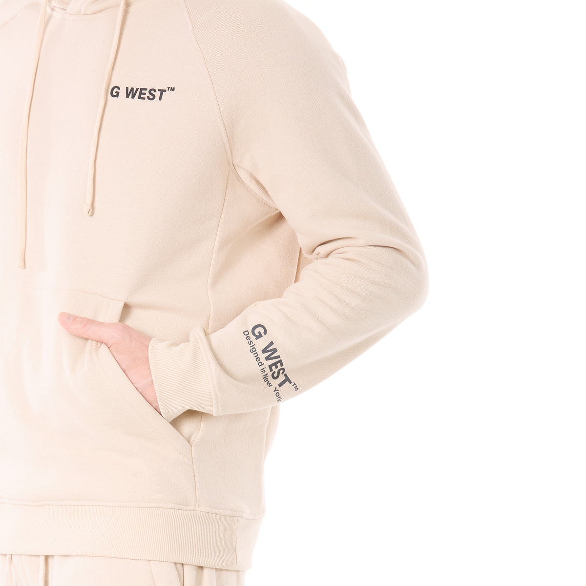 G WEST MENS FLEECE PULLOVER HOODIE - BROWN RICE