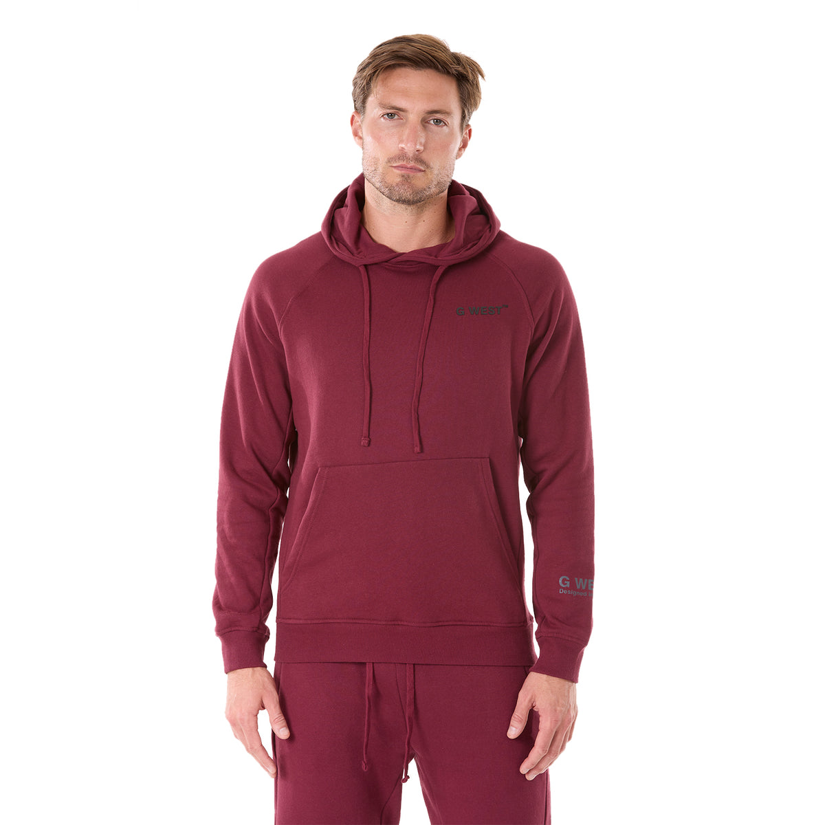 G WEST MENS FLEECE PULLOVER HOODIE - BURGUNDY