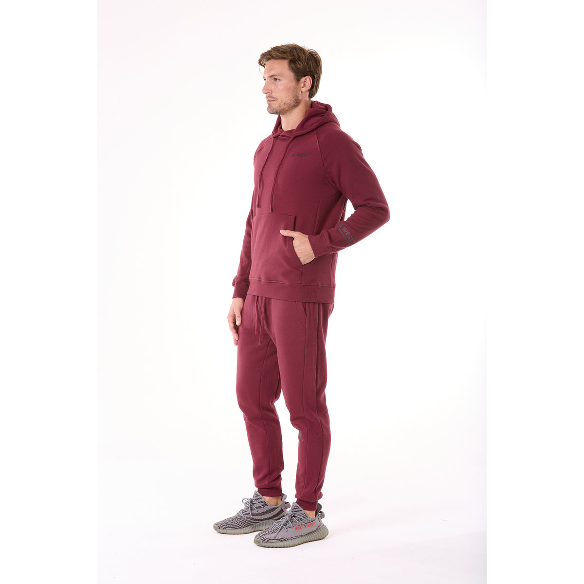 G WEST MENS FLEECE PULLOVER HOODIE - BURGUNDY