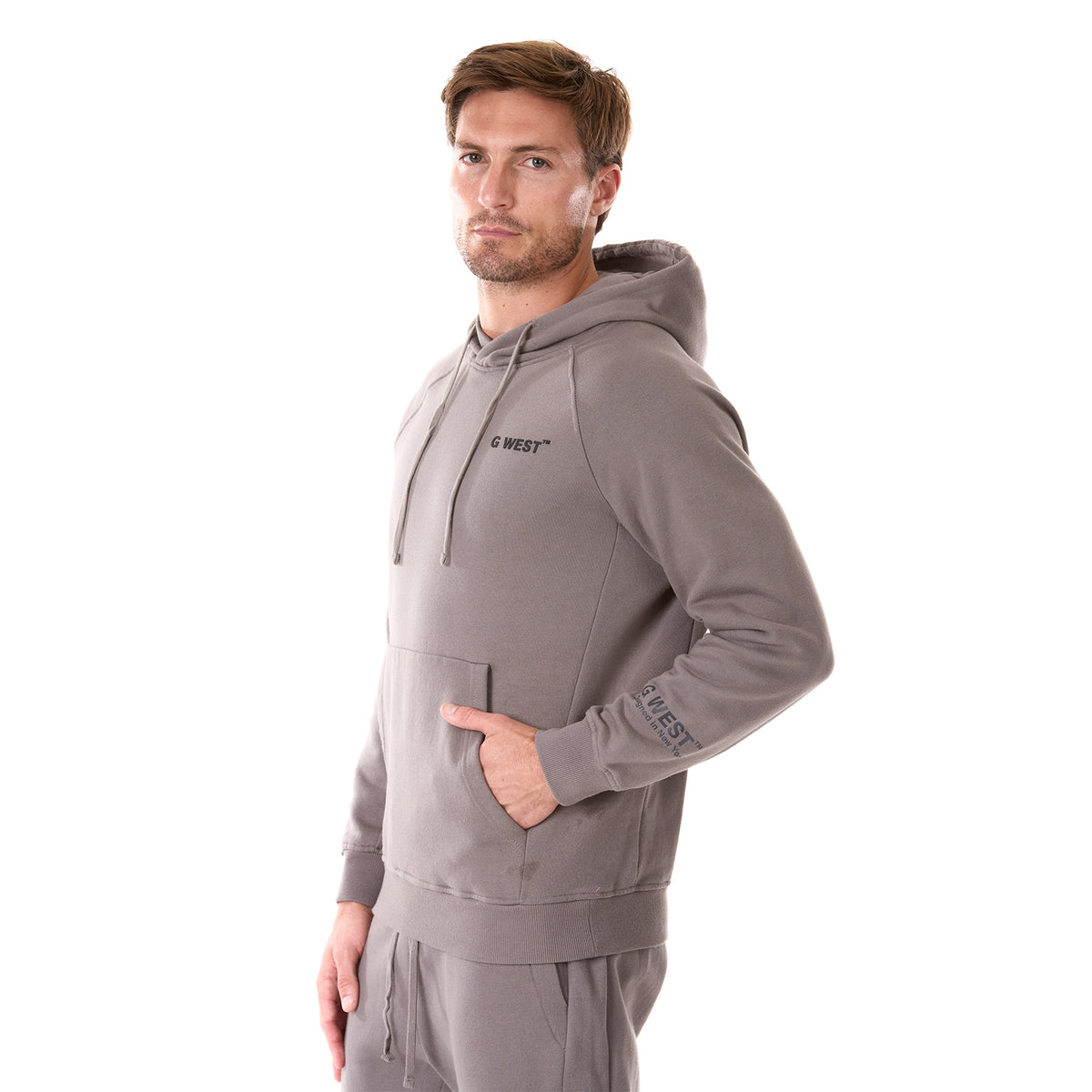 G WEST MENS FLEECE PULLOVER HOODIE - CHARCOAL GREY