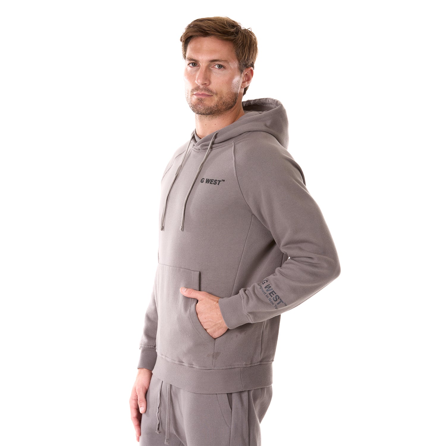 G WEST MENS FLEECE PULLOVER HOODIE - CHARCOAL GREY