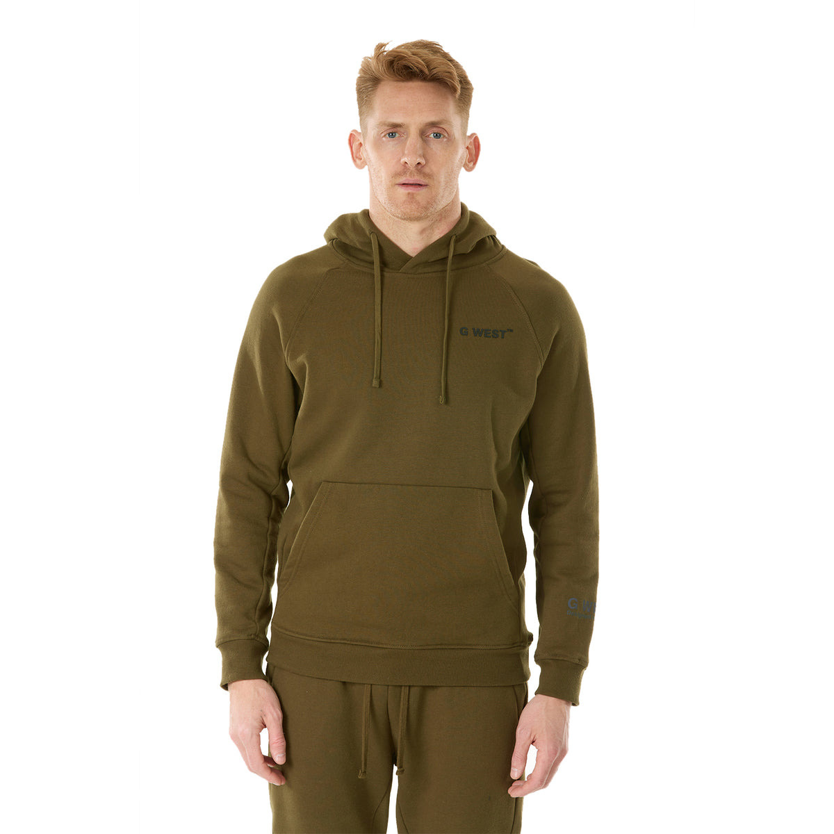 G WEST MENS FLEECE PULLOVER HOODIE - DARK OLIVE