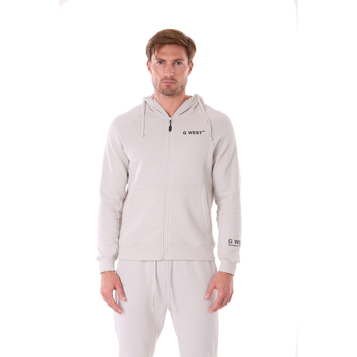 G WEST MENS FLEECE ZIPPER HOODIE - STORMY GRAY