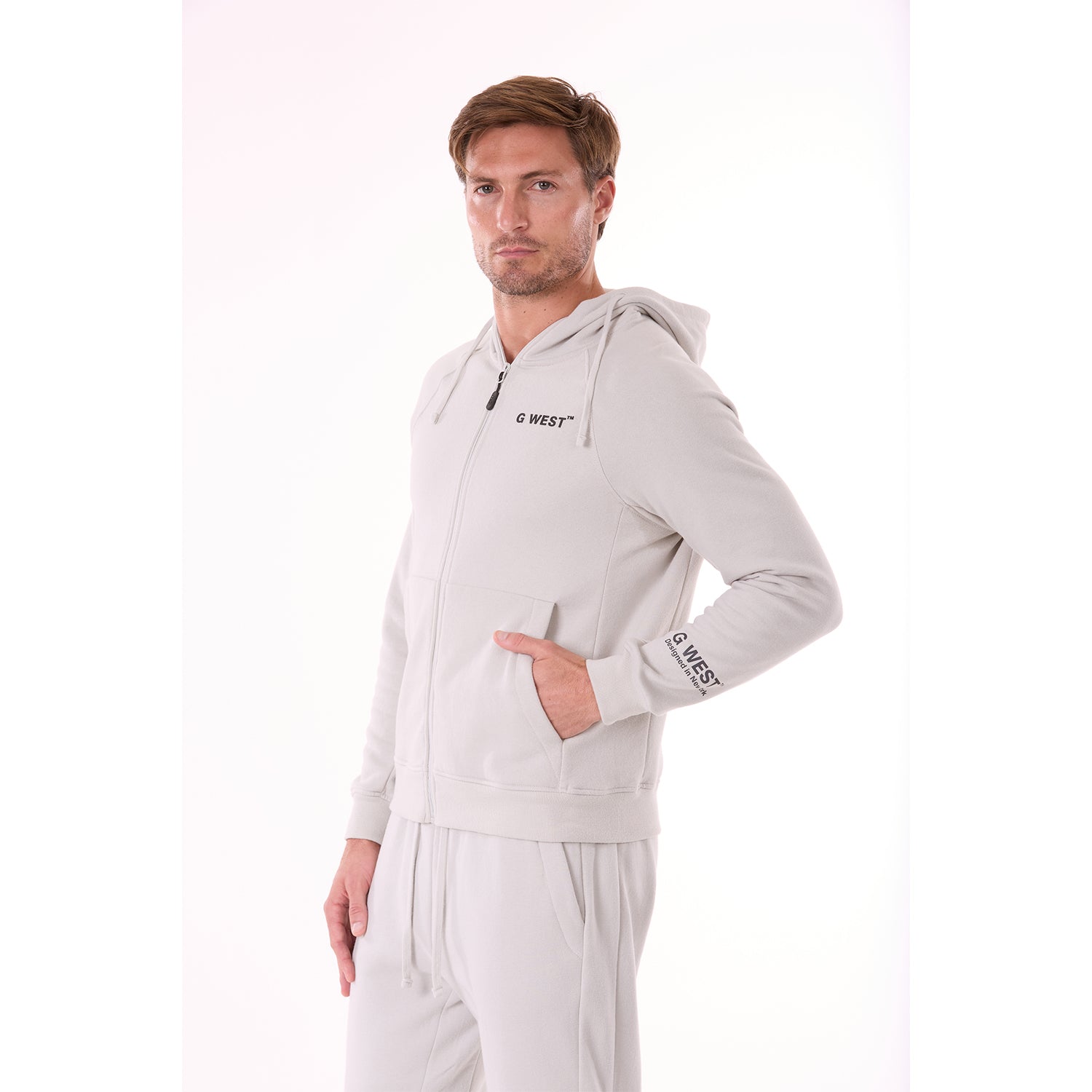G WEST MENS FLEECE ZIPPER HOODIE - STORMY GRAY