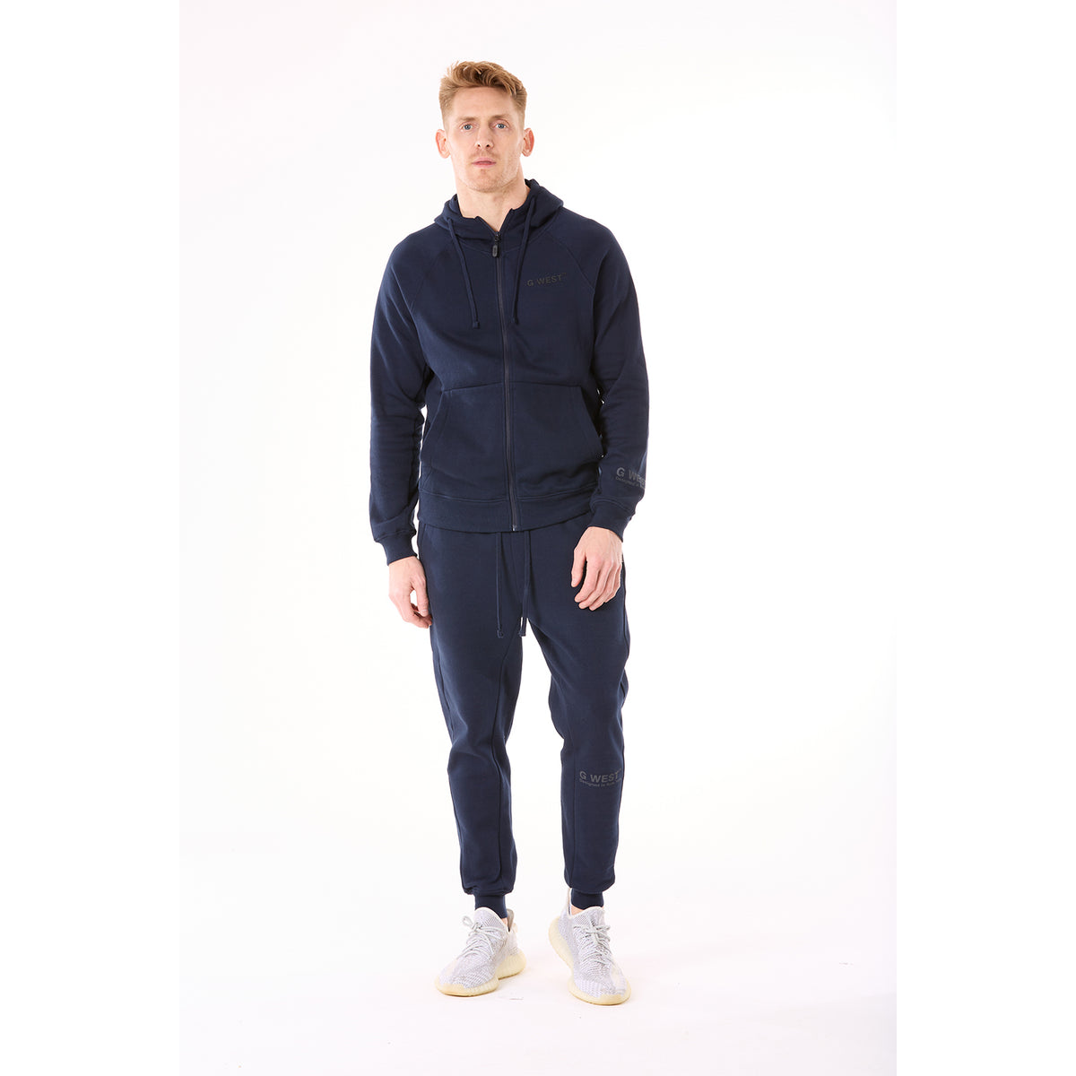 G WEST MENS FLEECE ZIPPER HOODIE - NAVY BLAZER