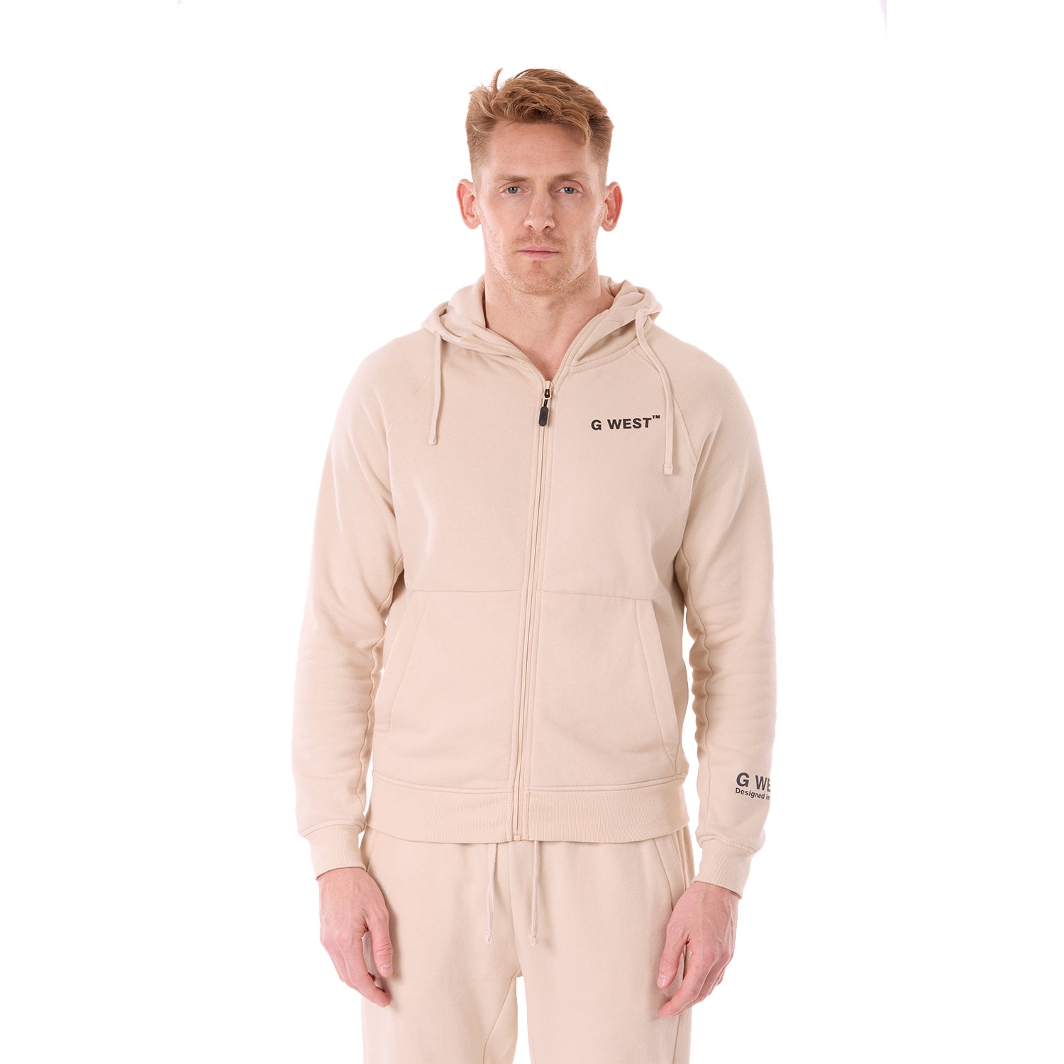 G WEST MENS FLEECE ZIPPER HOODIE - BROWN RICE
