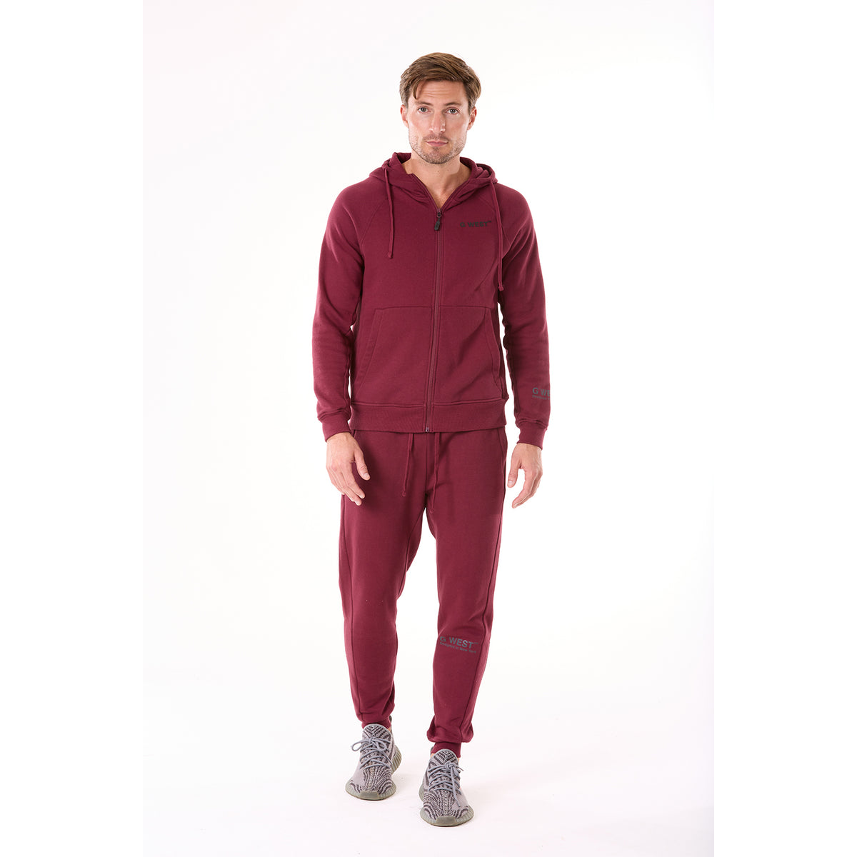 G WEST MENS FLEECE ZIPPER HOODIE - BURGUNDY