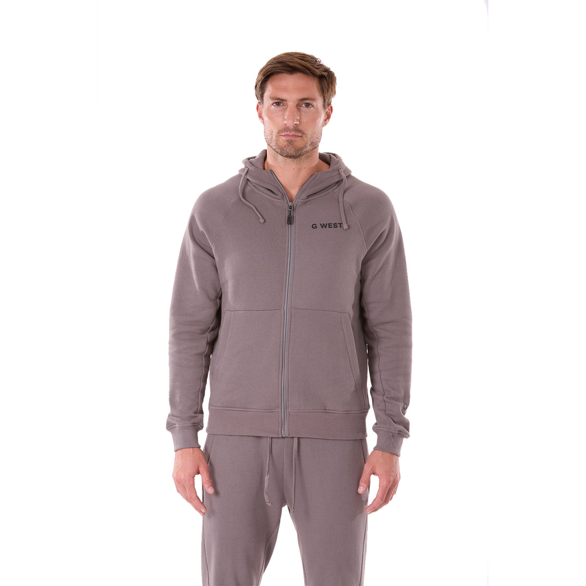 G WEST MENS FLEECE ZIPPER HOODIE - CHARCOAL GREY