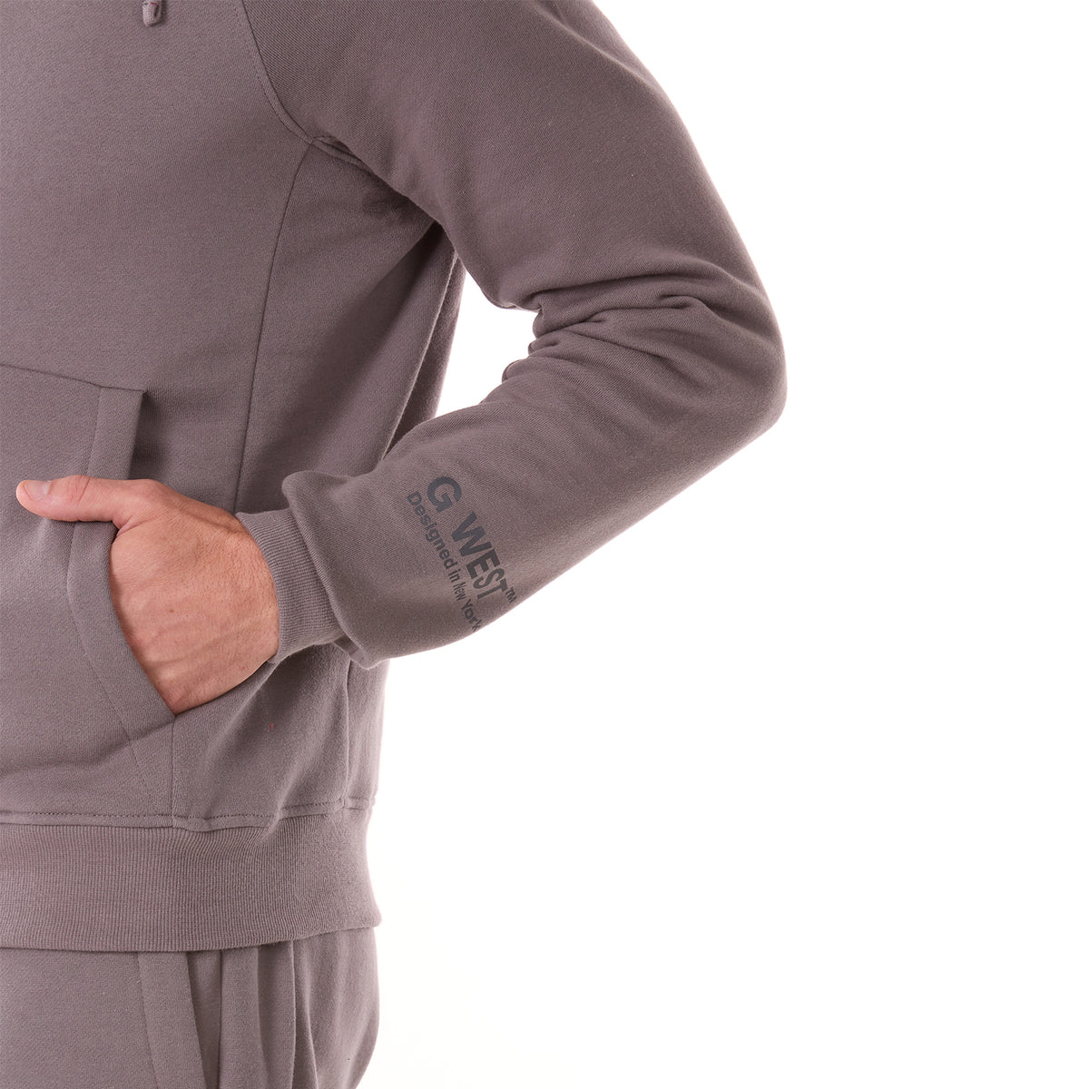 G WEST MENS FLEECE ZIPPER HOODIE - CHARCOAL GREY