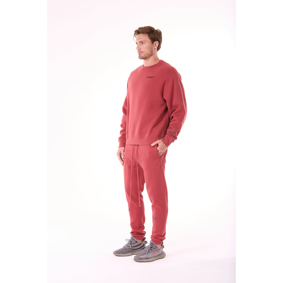 G WEST MENS LIFESTYLE PREMIUM CREW NECK SWEATSHIRT - BRICK RED