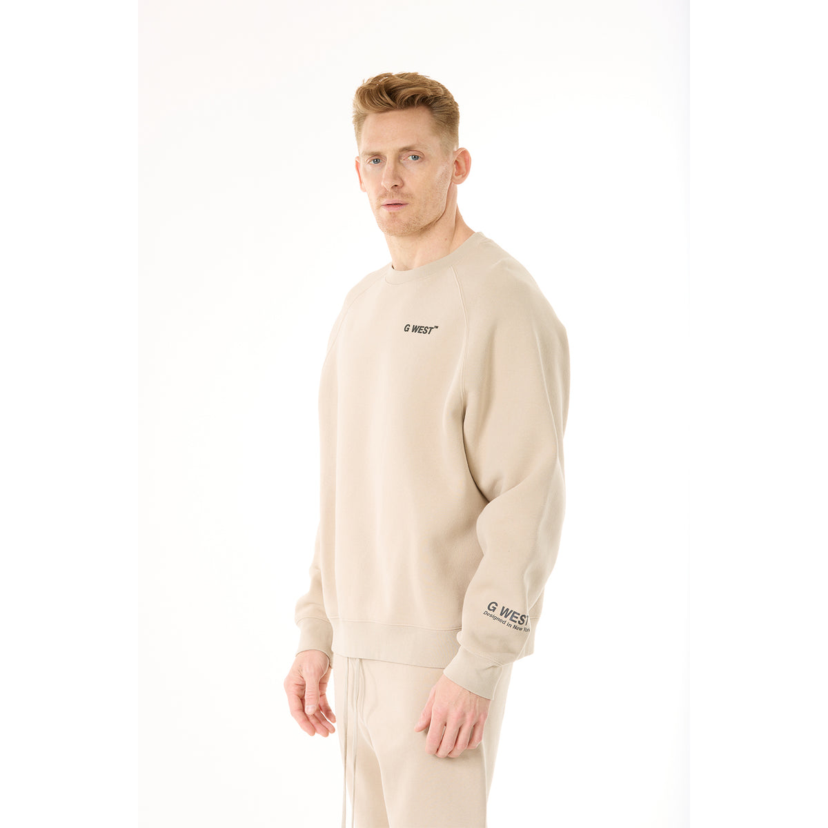 G WEST MENS LIFESTYLE PREMIUM CREW NECK SWEATSHIRT - OXFORD TAN