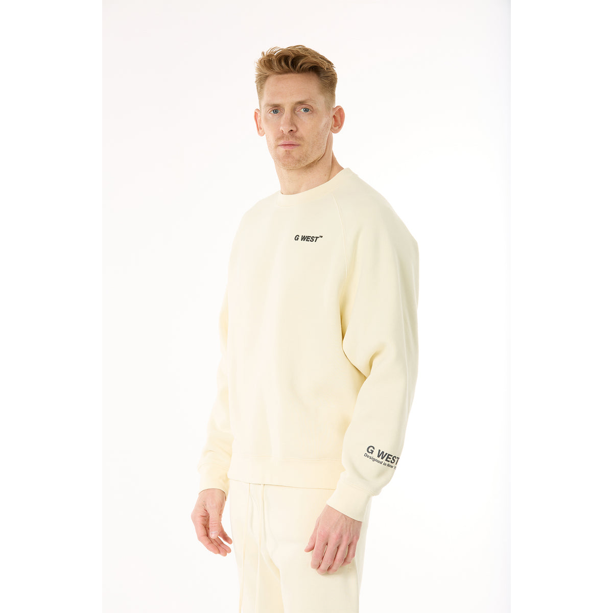 G WEST MENS LIFESTYLE PREMIUM CREW NECK SWEATSHIRT - CLOUD CREAM