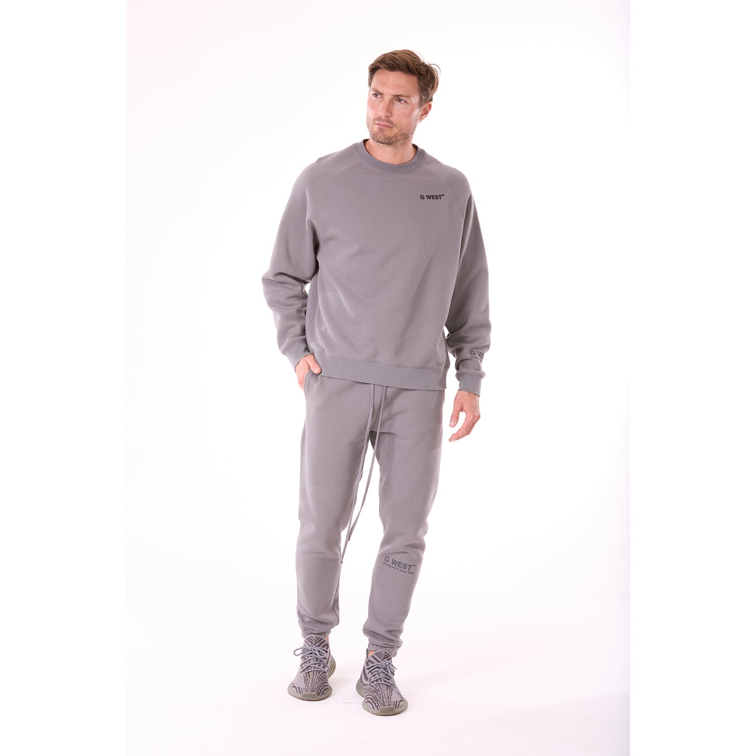 G WEST MENS LIFESTYLE PREMIUM CREW NECK SWEATSHIRT - CHARCOAL GRAY