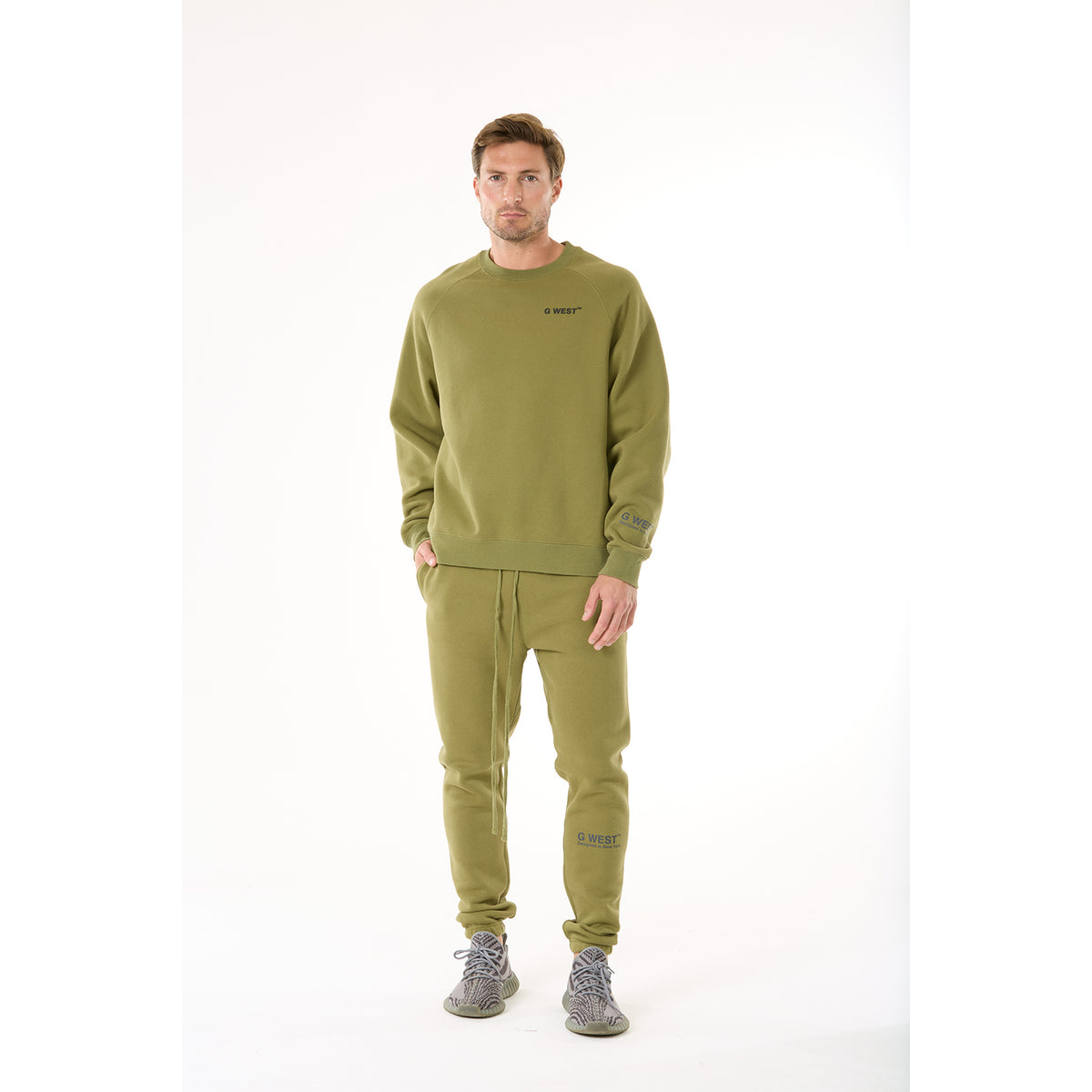 G WEST MENS LIFESTYLE PREMIUM CREW NECK SWEATSHIRT - CAPULET OLIVE