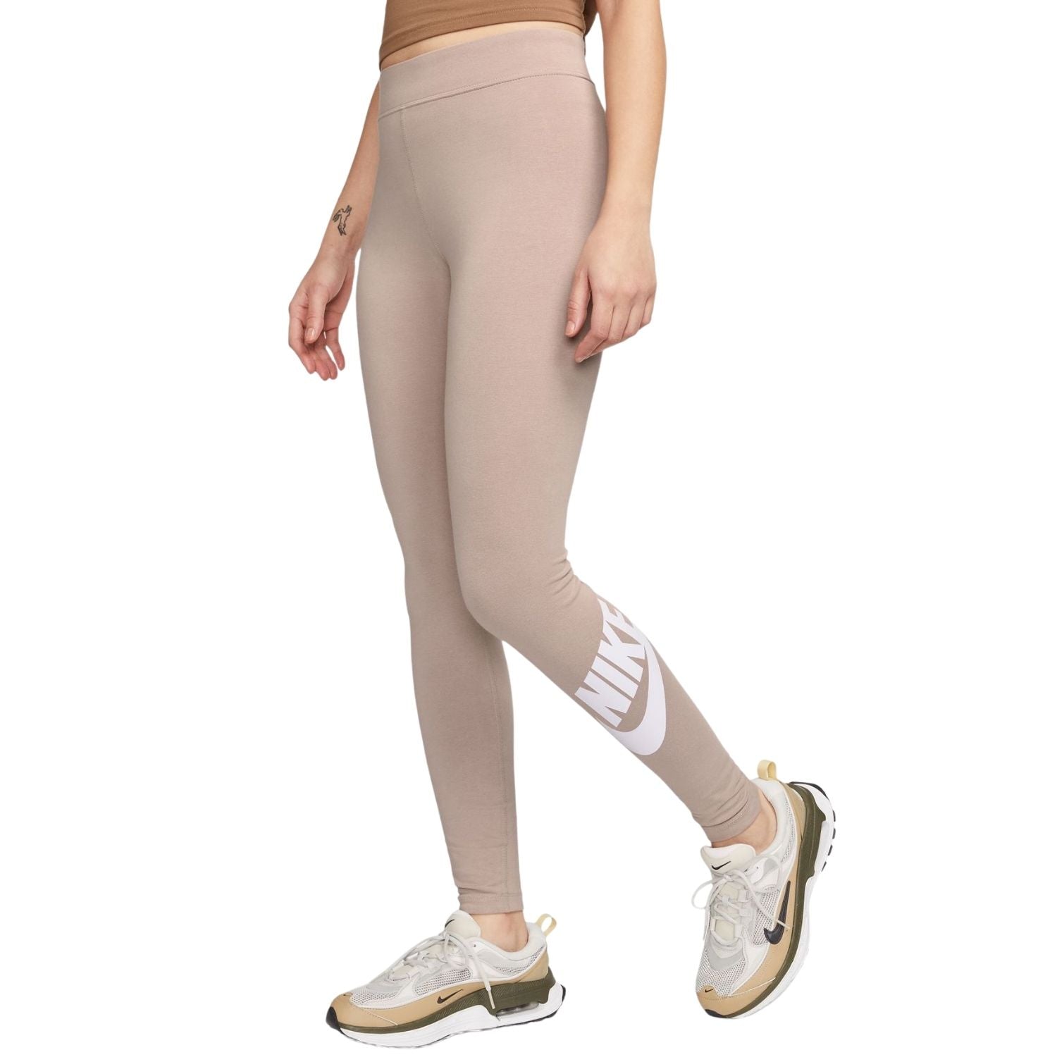 Nike Sportswear Essential High-waisted Leggings Womens Style Cz8528 Diffused Taupe/White L