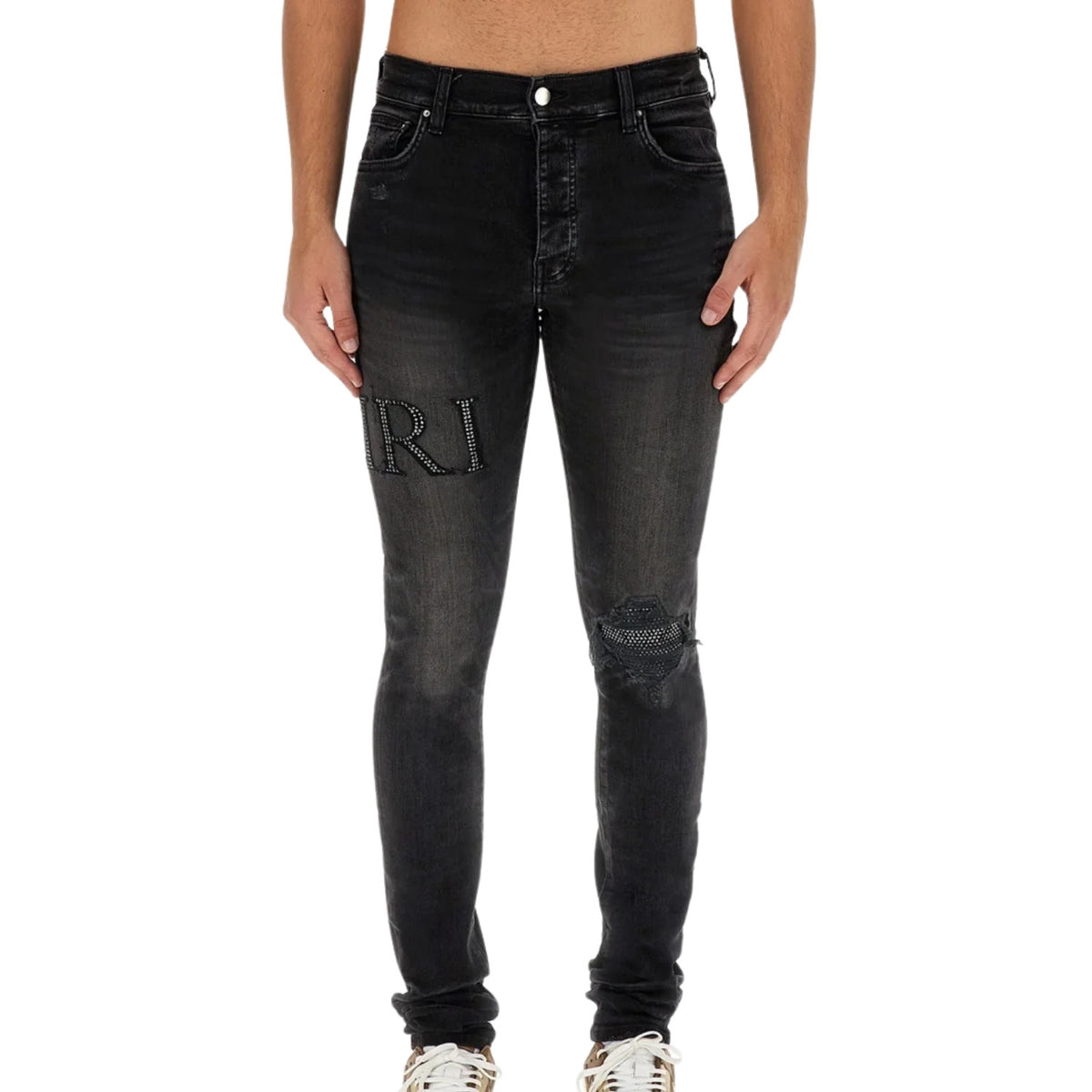 Amiri Crystal Embellished Logo Jeans Mens Style : Pf23mds015