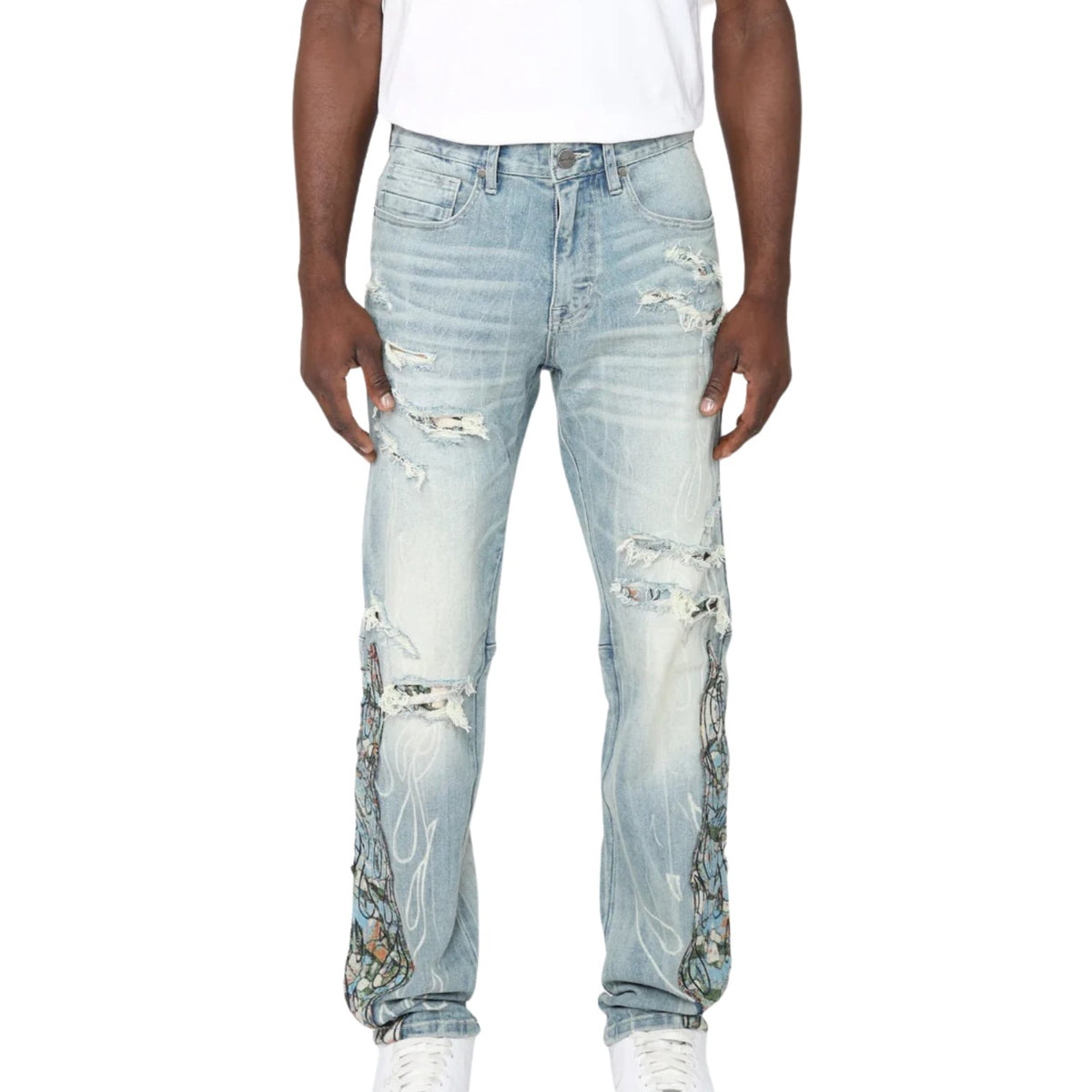 Smoke Rise Tapestry Flame Fashion Jeans Mens Style : Jp25114
