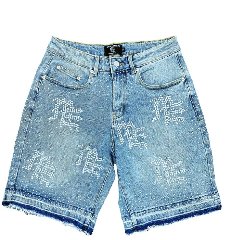 Mixed Emotion Me Rhinestone Denim Shorts Mens Style : Mix-mrds