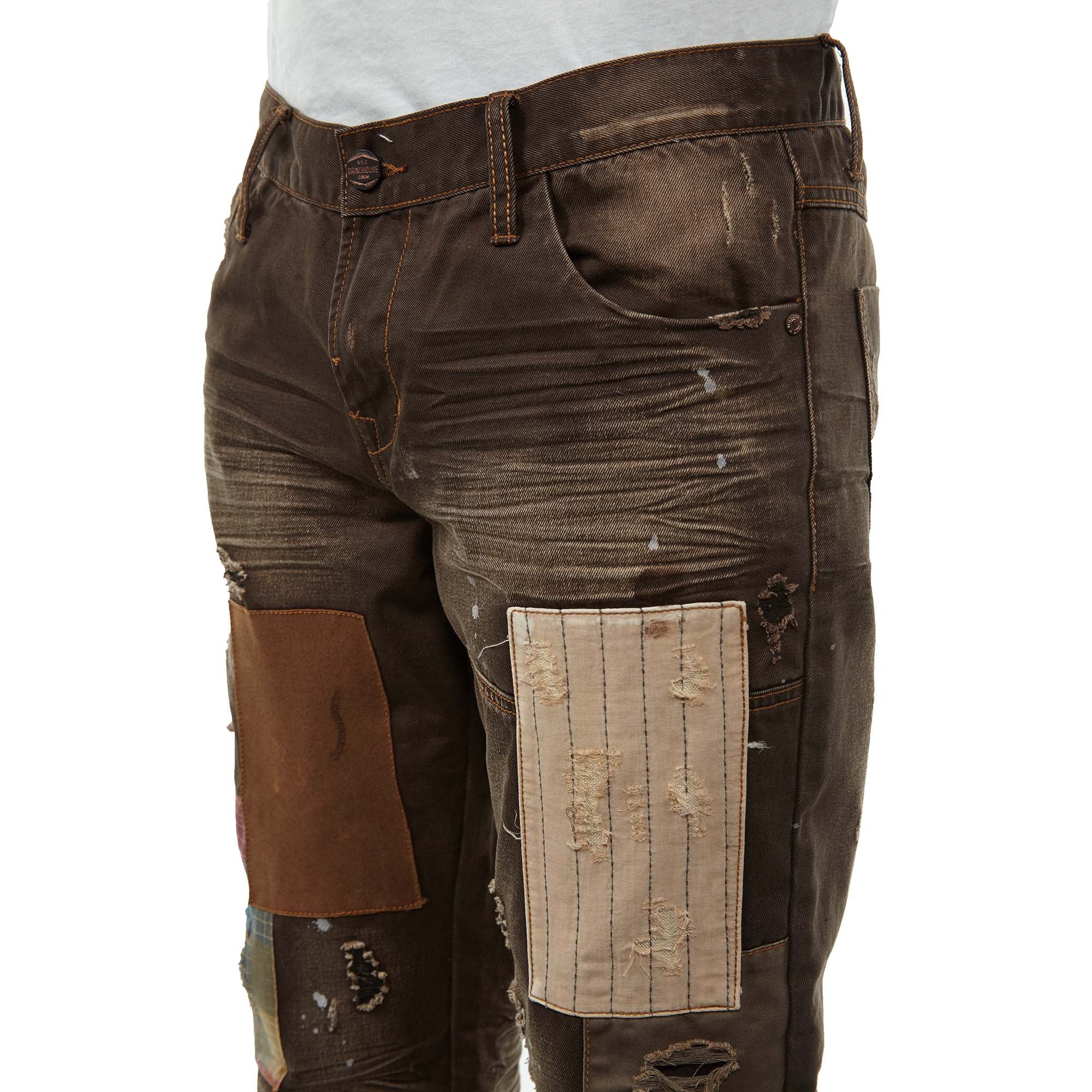 Grind House Chocolate Patch Denim Pants Mens Style : Gh160405-32