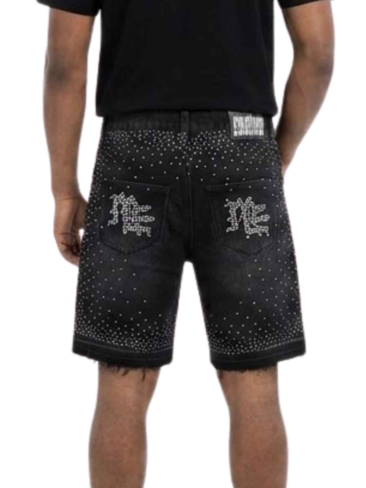 Mixed Emotion Me Rhinestone Denim Shorts Mens Style : Mix-mrds
