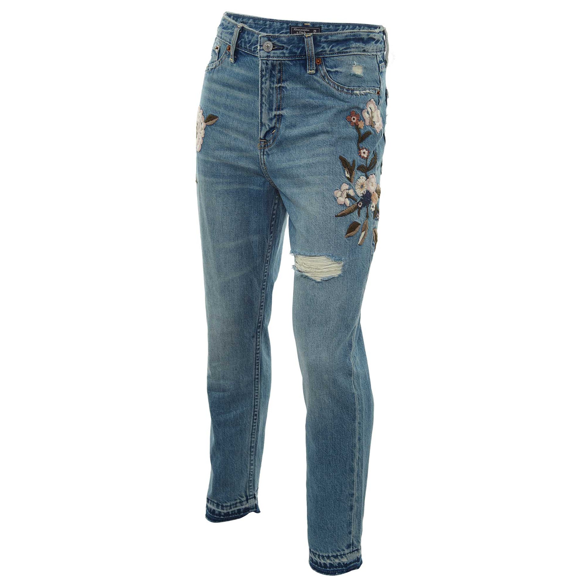 Abercrombie & Fitch High-rise Girlfriend Jeans With Floral Embroidery Womens Style : 155-555-1460