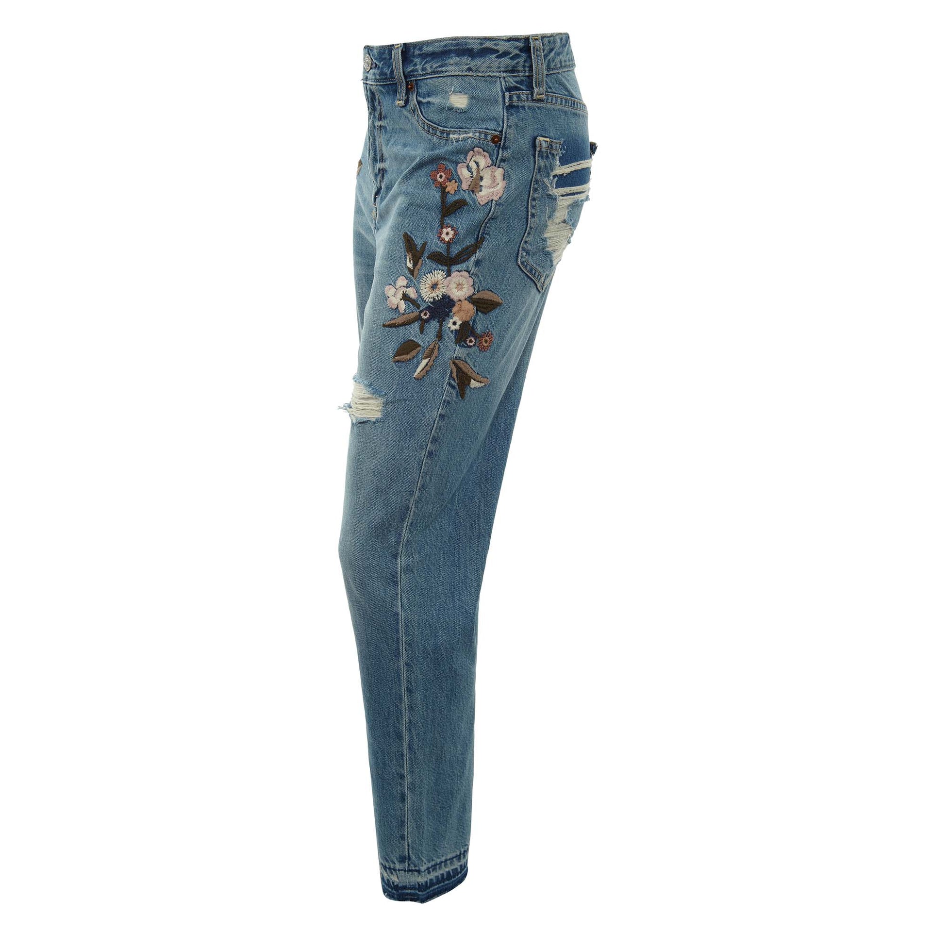 Abercrombie & Fitch High-rise Girlfriend Jeans With Floral Embroidery Womens Style : 155-555-1460
