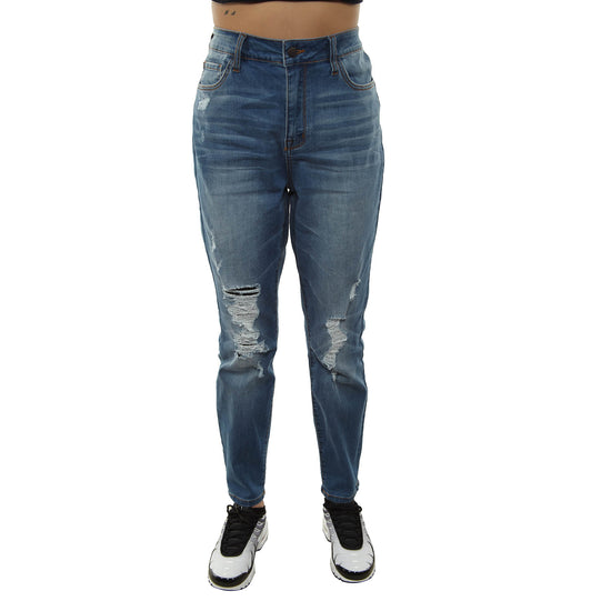 Cello Plus Mid Rise Dbl Roll Cuff Destroyed 27inch Ankle Skinny Jeans Womens Style : Ab76245p-1