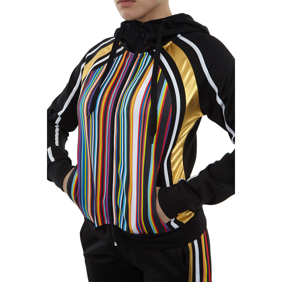 Red Fox Color Stripe Tricot Track Jacket Womens Style : St864-BK