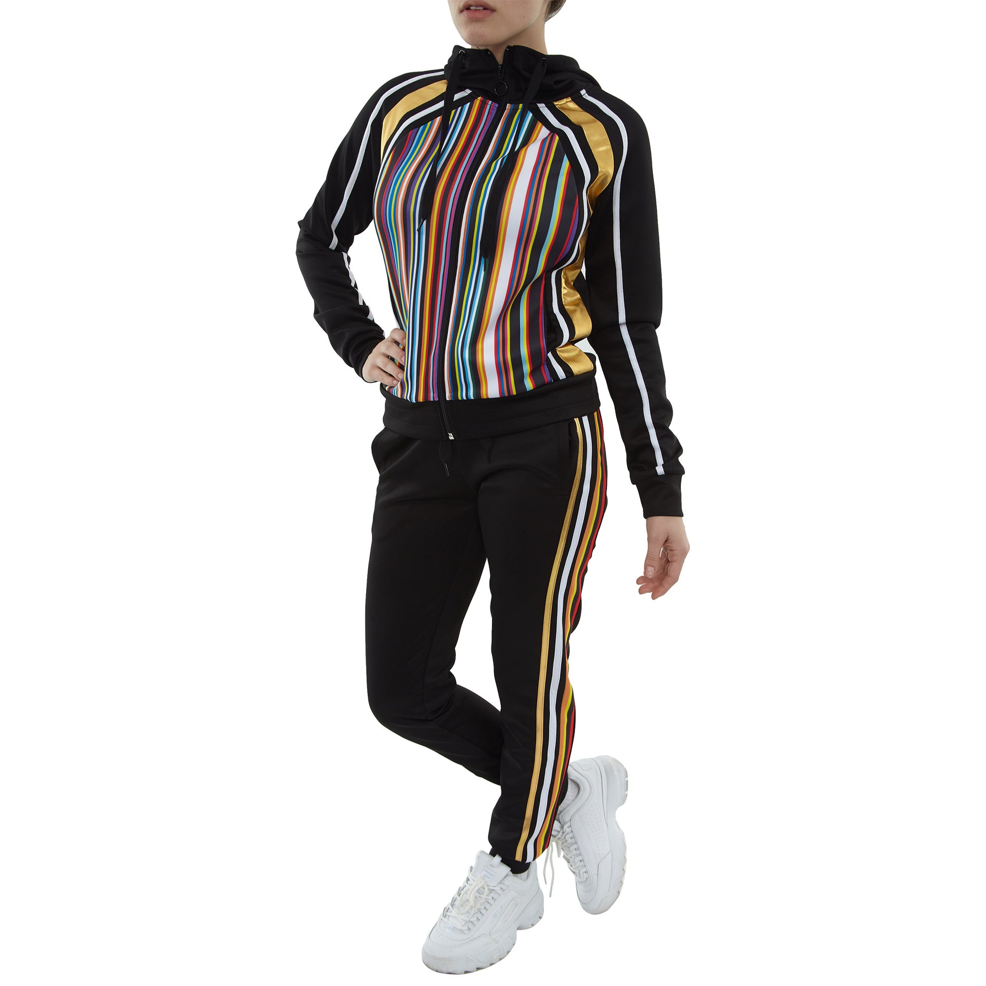 Red Fox Color Stripe Tricot Track Jacket Womens Style : St864-BK